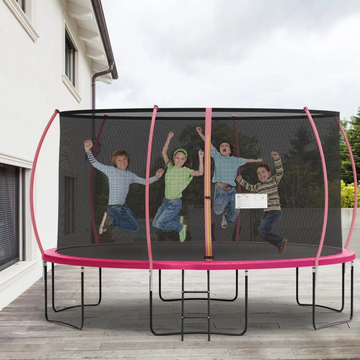 PayLessHere 8 ft New Round Outdoor Trampolines with Enclosed Net for Kids, Adults(Green)