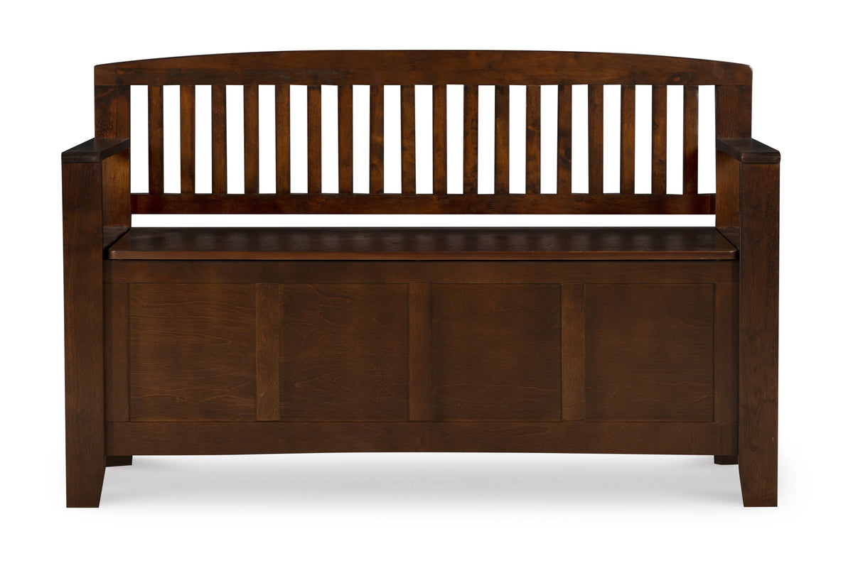 Linon 50" Cynthia Slat Back Walnut Storage Bench with Armrests