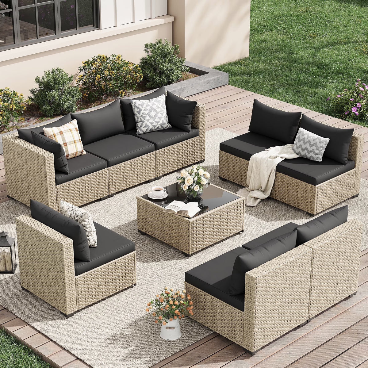 UDPATIO 7 Pieces Outdoor Patio Furniture Set, Outdoor Wicker Patio Conversation Set with Cushions for Backyard, Porch, Garden(Haze Blue)
