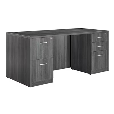 NBF At Work Double Pedestal Executive Office Desk with Storage and Drawers - 72"W, Gray