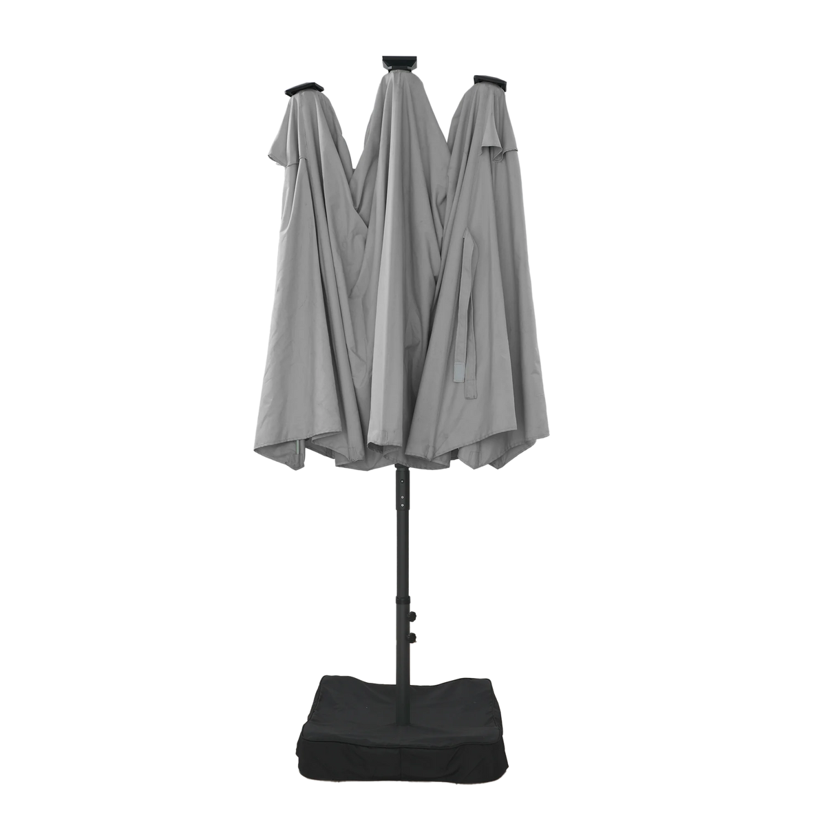 Mondawe 15ft Patio Umbrella, Large Double-Sided Solar LED Outdoor Umbrella with Fiberglass Ribs and Base for Deck Pool, Navy Blue