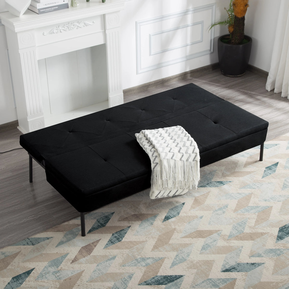 BSHTI 63Futon Sofa Bed,Upholstered with Polyester Fabric Convertible Sofa Couch for Living Room,Office(Black)