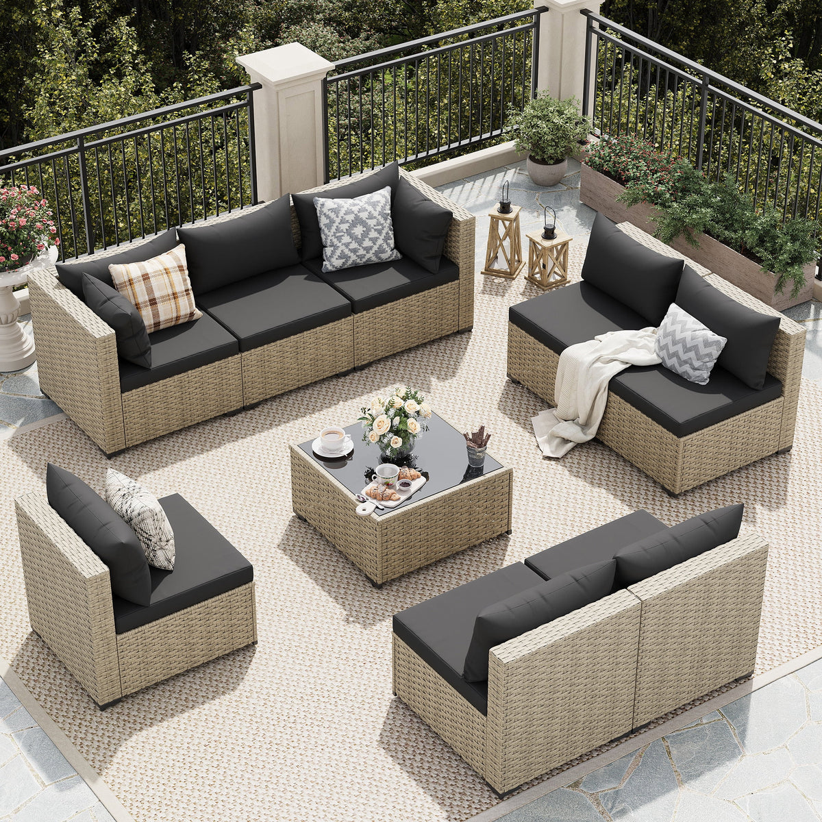 UDPATIO 7 Pieces Outdoor Patio Furniture Set, Outdoor Wicker Patio Conversation Set with Cushions for Backyard, Porch, Garden(Haze Blue)