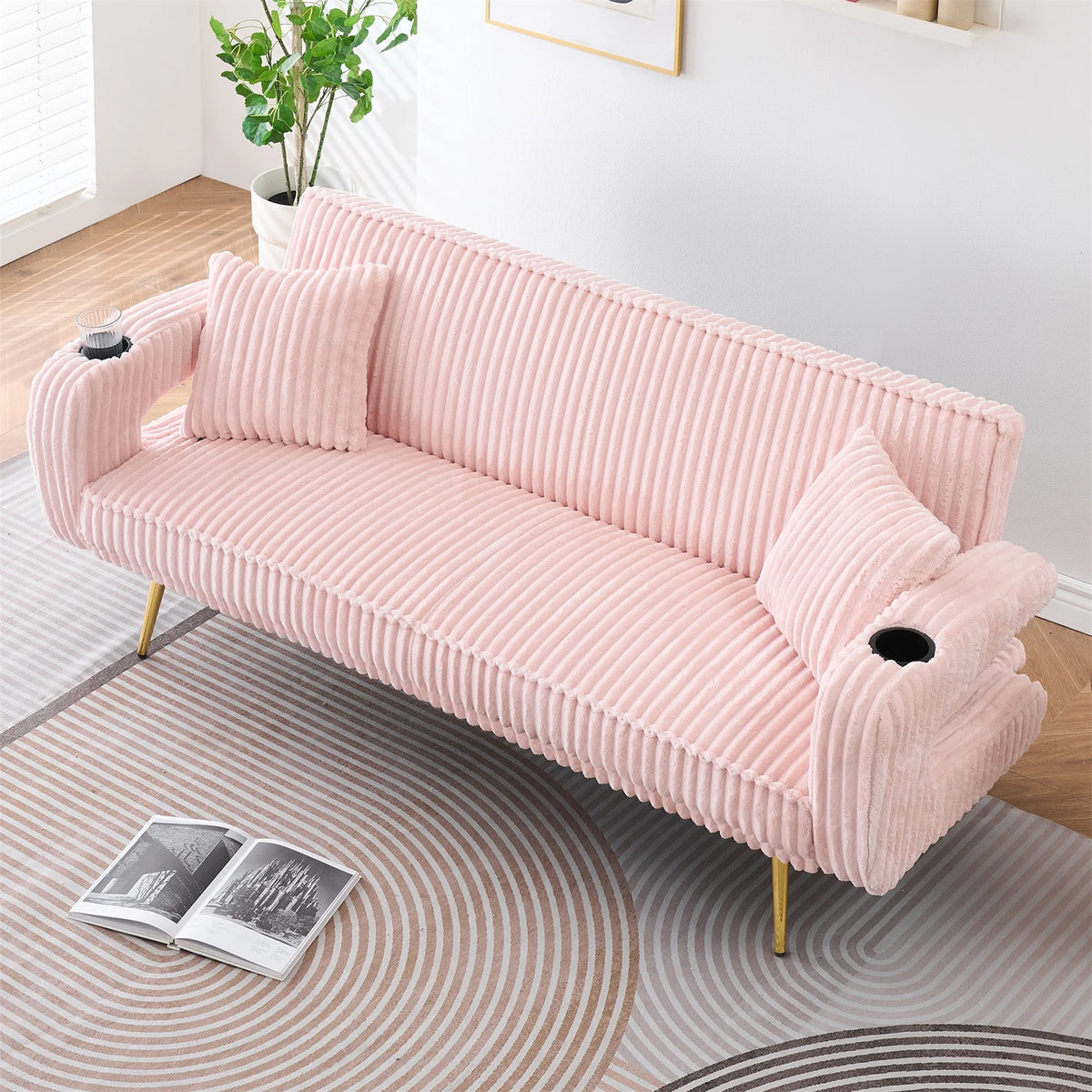 Aukfa Corduroy Futon Convertible Sofa Bed, Beige