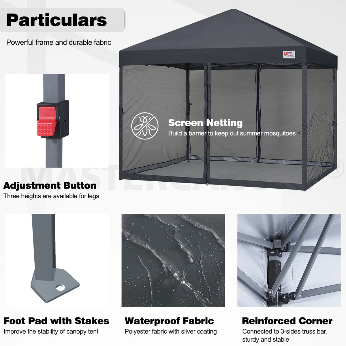 MASTERCANOPY 8' x 8' Pop-up Canopy Tent Outdoor Screen House Shelter with Mesh Walls, White