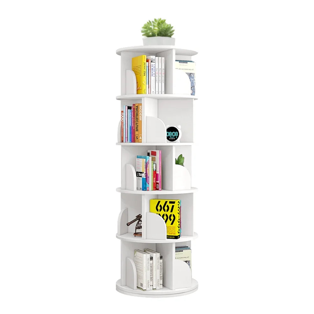 Bimiti 5 Tier Rotating Bookshelf, 360? Revolving Bookcase 20 Shelves Floor-Standing Storage Display Rack - White 63"x18"x18", Adult