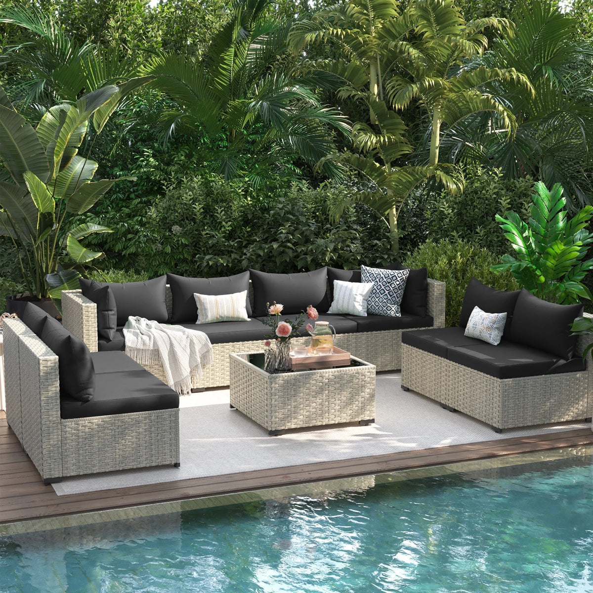 UDPATIO 7 Pieces Outdoor Patio Furniture Set, Outdoor Wicker Patio Conversation Set with Cushions for Backyard, Porch, Garden(Haze Blue)