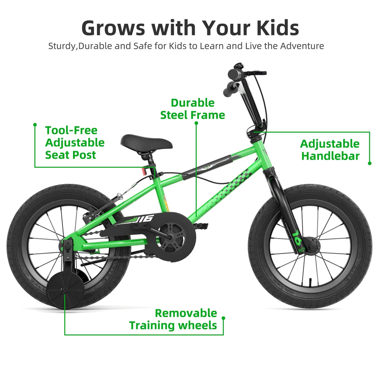 GLAF 12 14 16 Inch Kids Bike BMX Style Bicycle with Training Wheels Coaster Brake for 3-8 Years Old Toddlers Boys Girls Multiple Colors