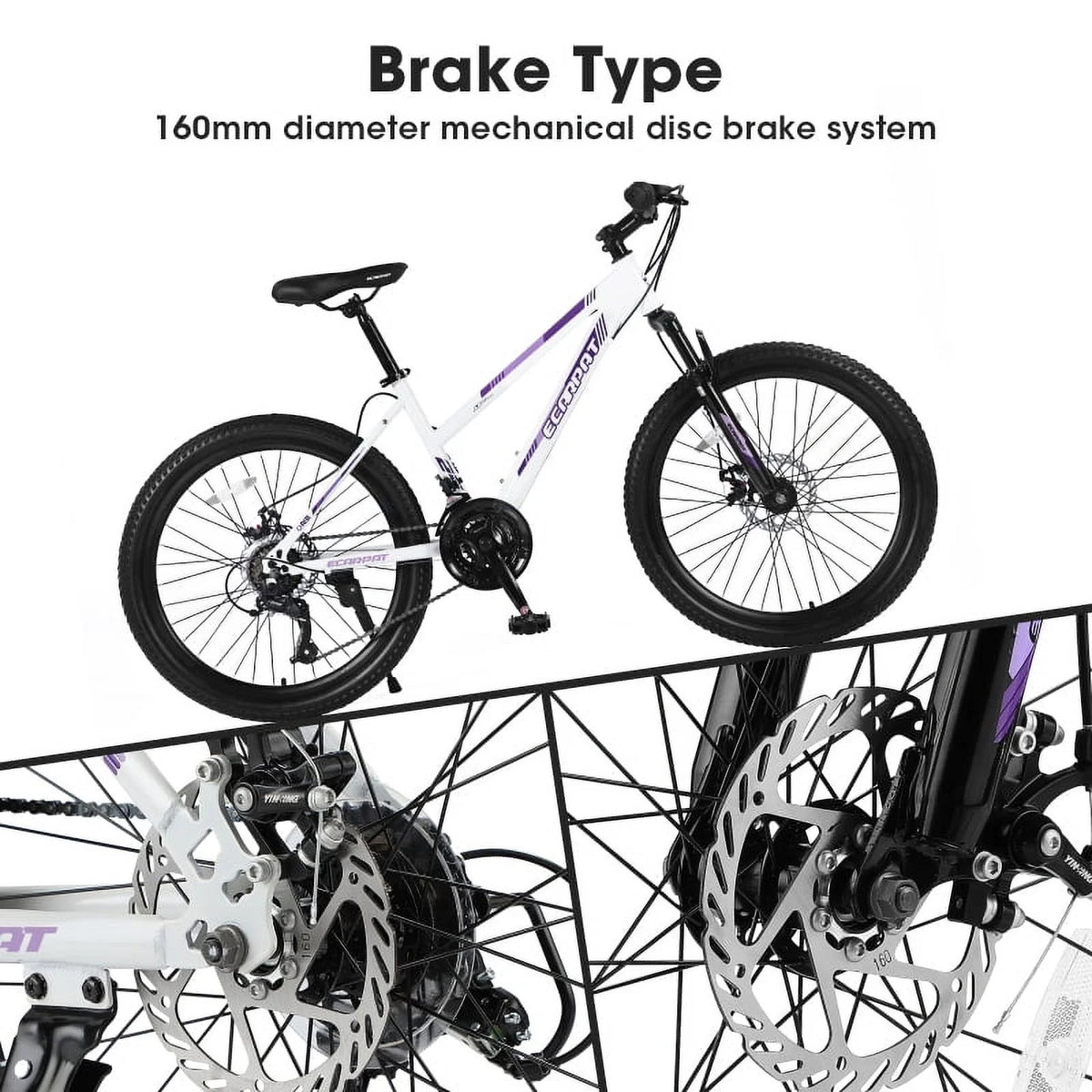 26" Mountain Bike for Females - Shimano 21 Speeds Dual Disc Brakes & 100mm Front Suspension