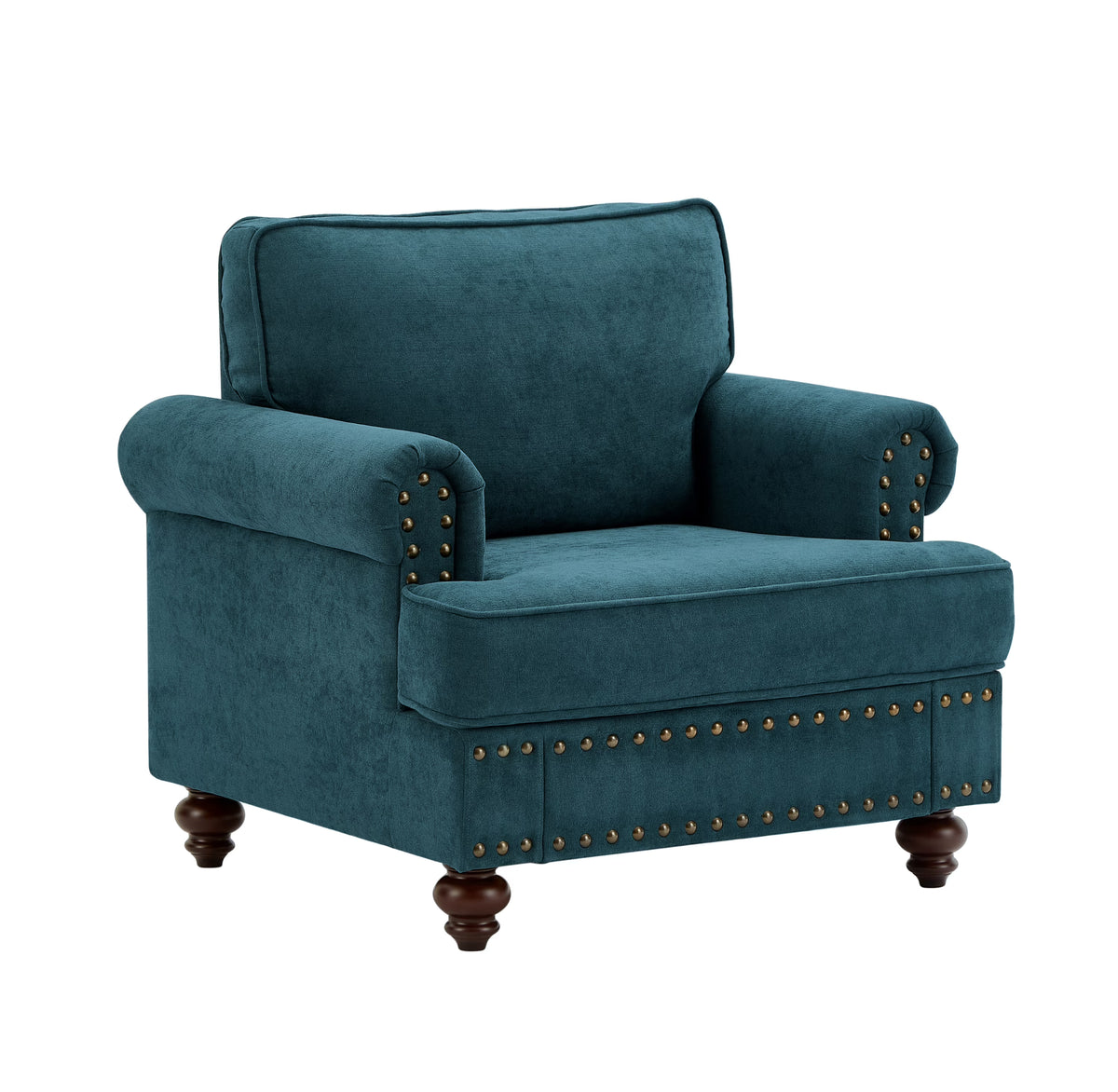 Modern Chenille Upholstered Sofa Couch with Nailhead Trim Rolled Arms Pillows