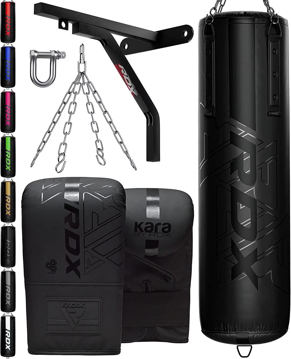 RDX 4PC Punching Bag Anti Swing Heavy Filled Set, Non Tear Maya Hide Leather Adult Bag with Ceiling Hook Punching Gloves Chain, Kickboxing Boxing MMA Muay Thai Karate Training, 60 lb, 80 lb