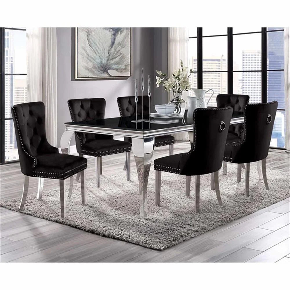 Furniture of America Edi Metal 7-Piece Dining Table Set in White and Blue