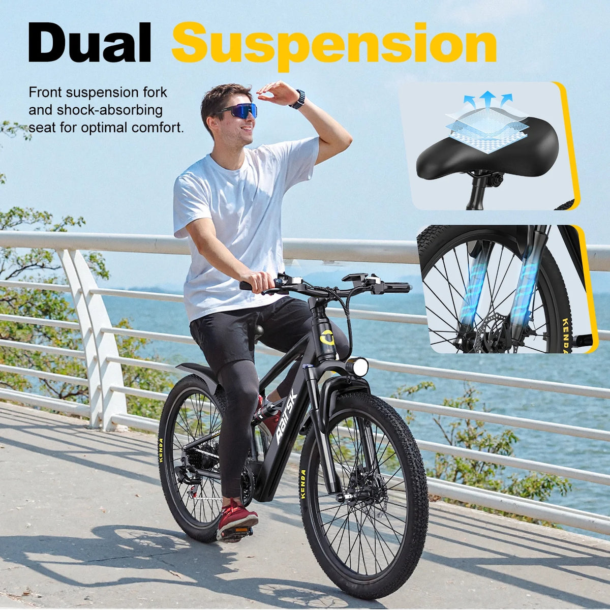 Folding Electric Bike for Adults,500W 20MPH 32Miles Long Range,48V 15AH Removable Battery,14" Small City Commuting E-bike with Full Suspension, LCD Display