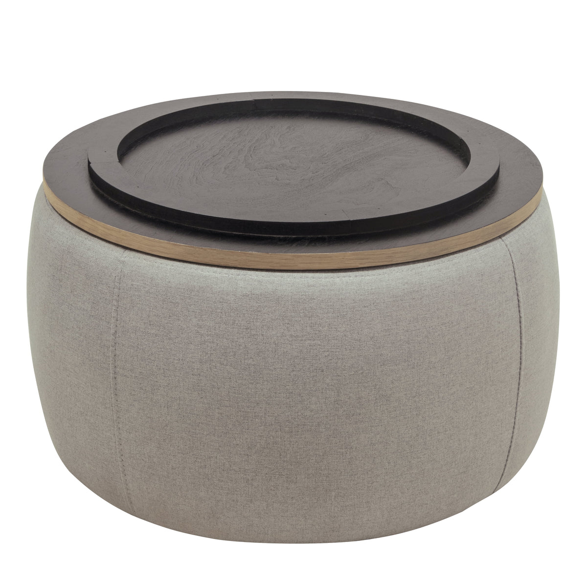 BTMWAYRound Coffee Table, 2 in 1 Round Storage Ottoman with Reversible Lid Tray, Upholstered Round Storage Ottoman Coffee Table with Storage, Footstool End Table for Living Room, Bedroom, Light Gray