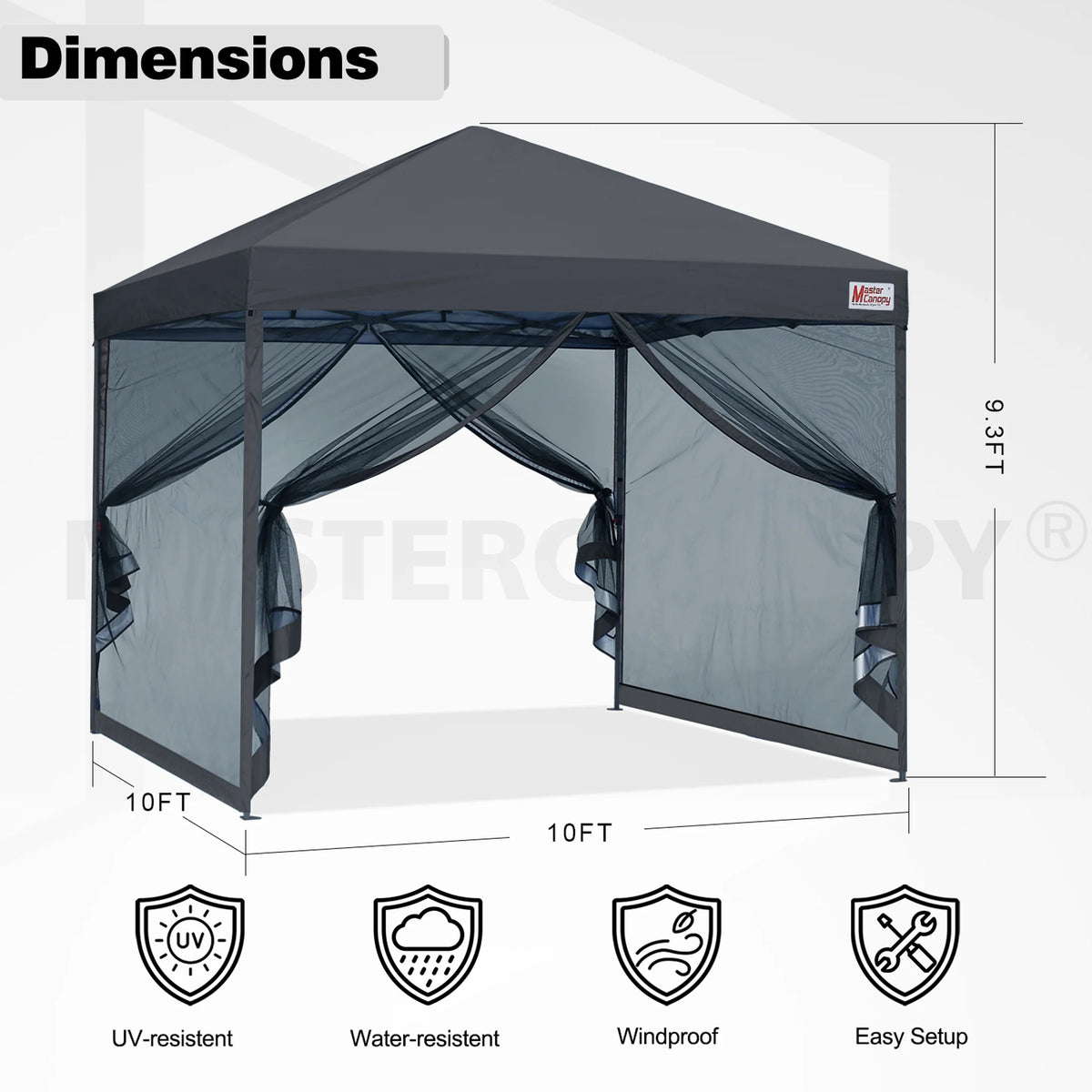 MASTERCANOPY 8' x 8' Pop-up Canopy Tent Outdoor Screen House Shelter with Mesh Walls, White
