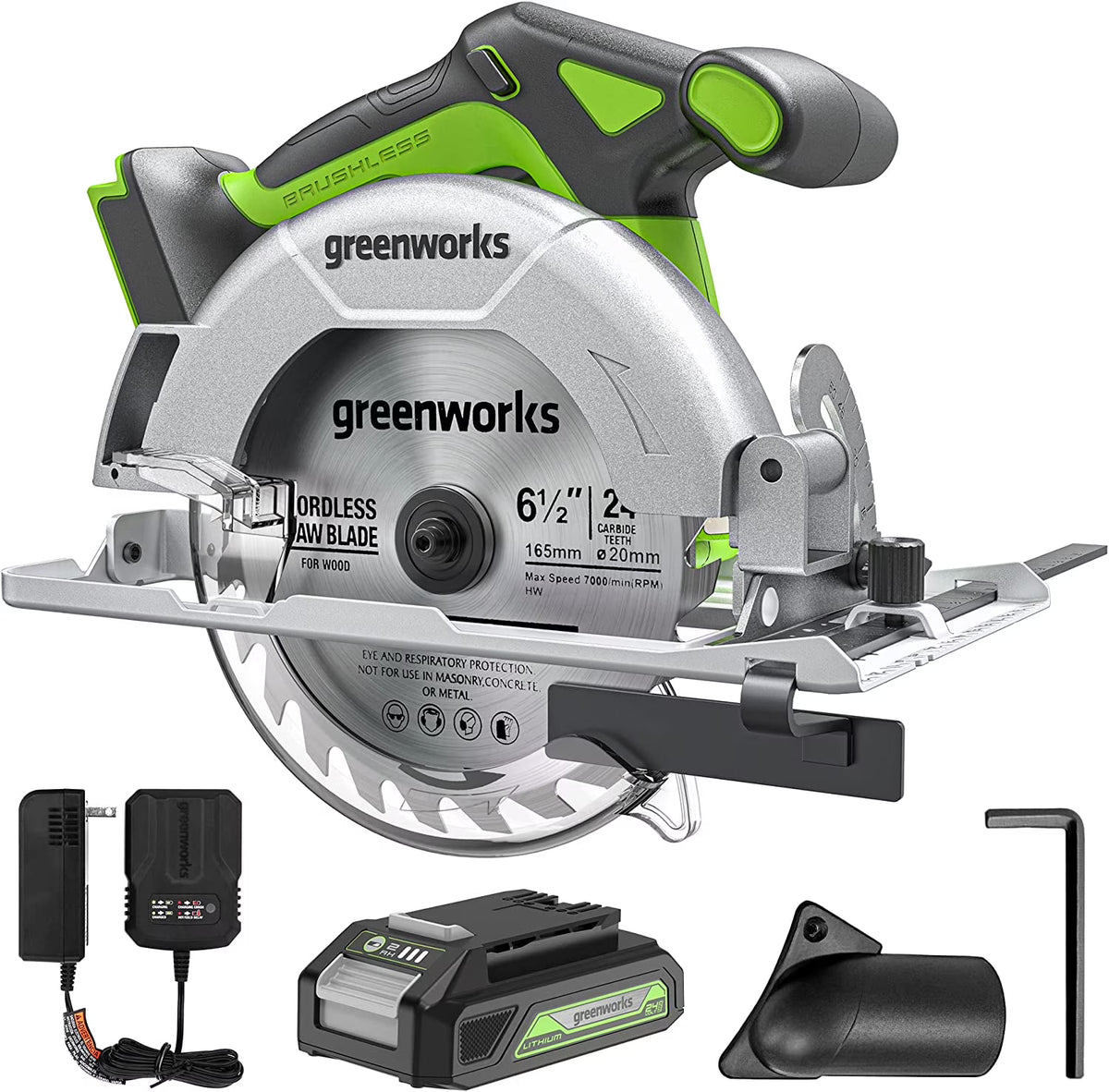 Greenworks 24V Brushless 6-1/2" Circular Saw Kit with 24V 2Ah Battery and Charger
