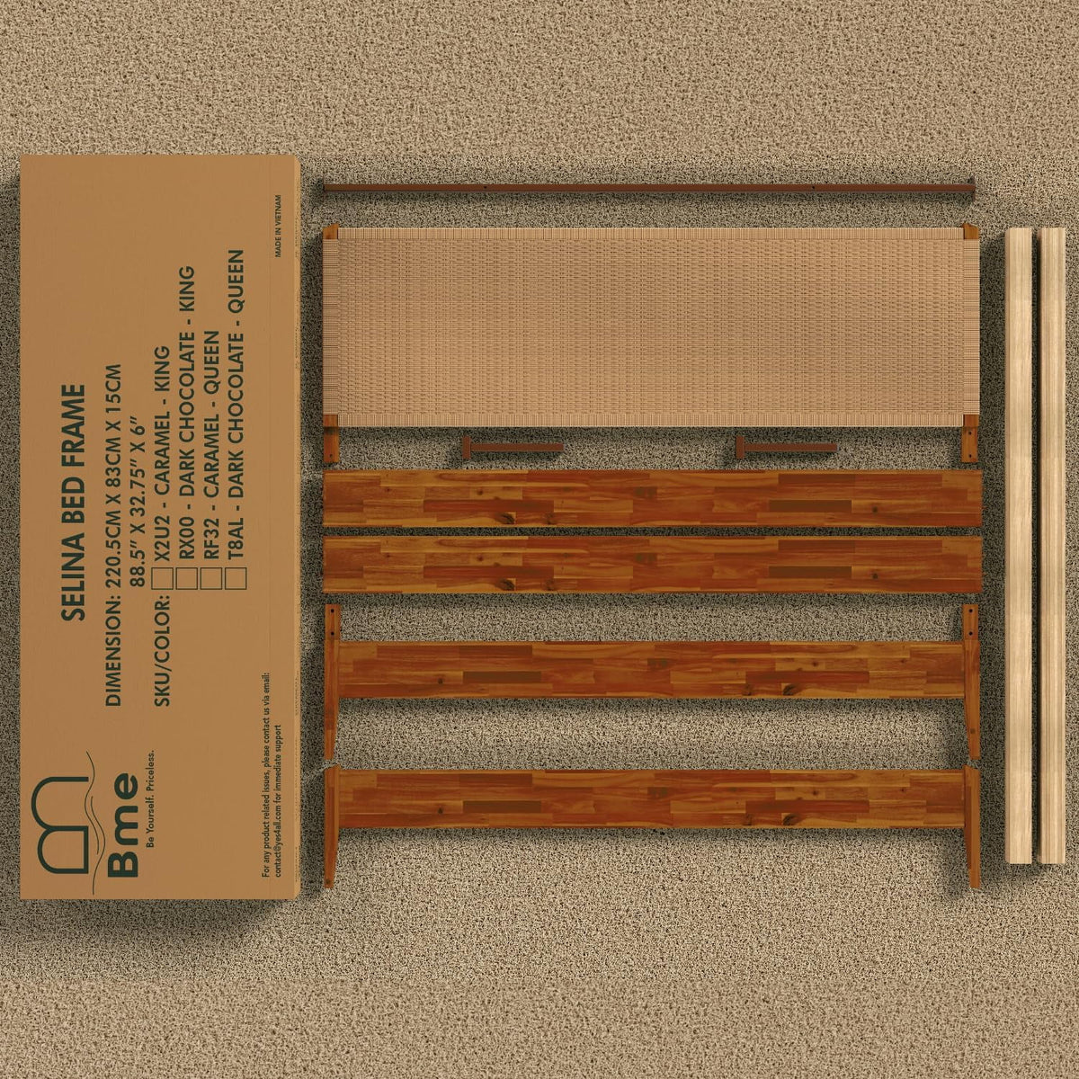 Selina Wood Platform Bed Frame - Handcrafted Paper Cord Unique Headboard - No Box Spring Needed - 12 Strong Wood Slats Support - Easy Assembly - King, Caramel
