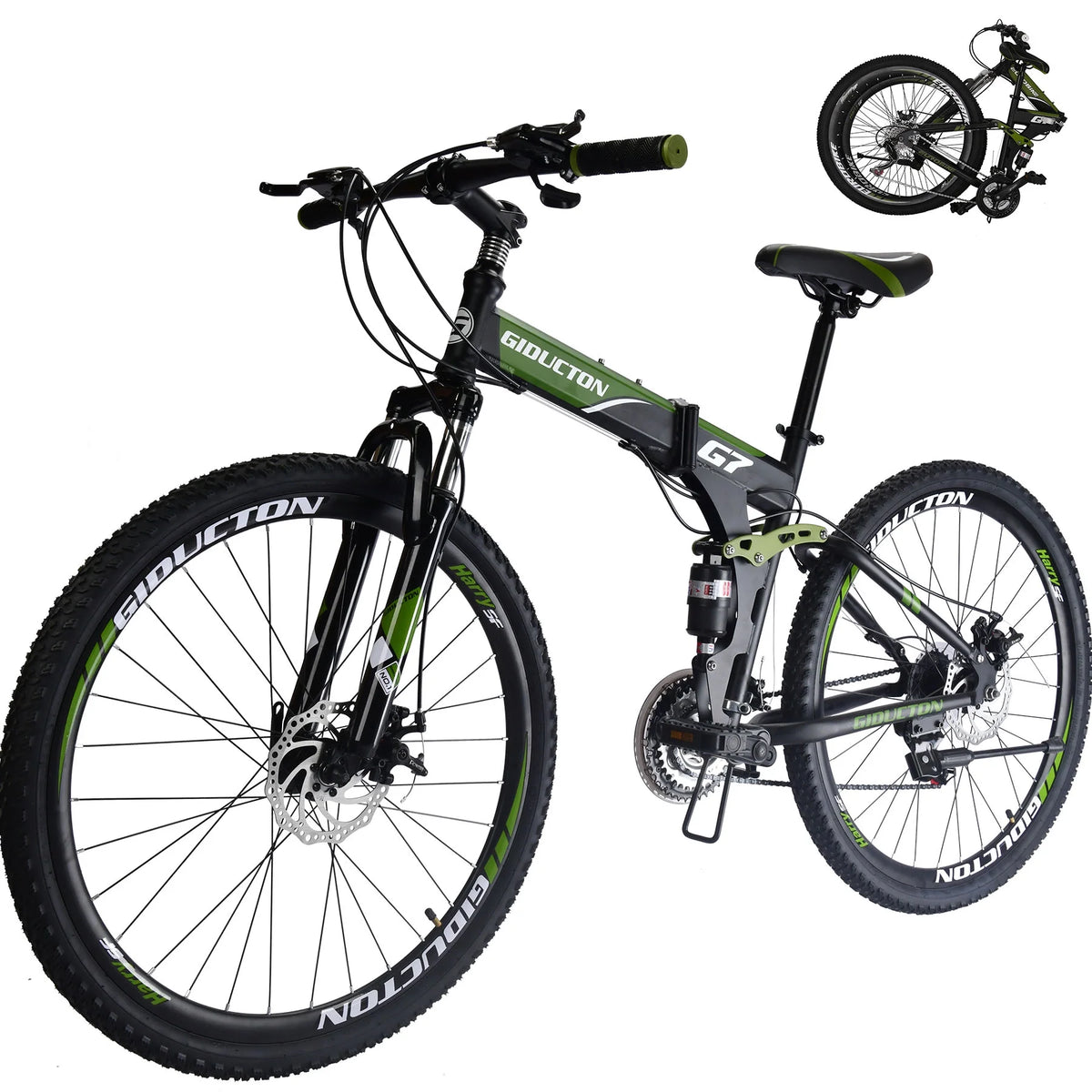 Eurobike 27.5” Full Suspension Folding Mountain Bike Foldable Frame Bicycle Disc Brakes Men or Women Bikes for Afults Green