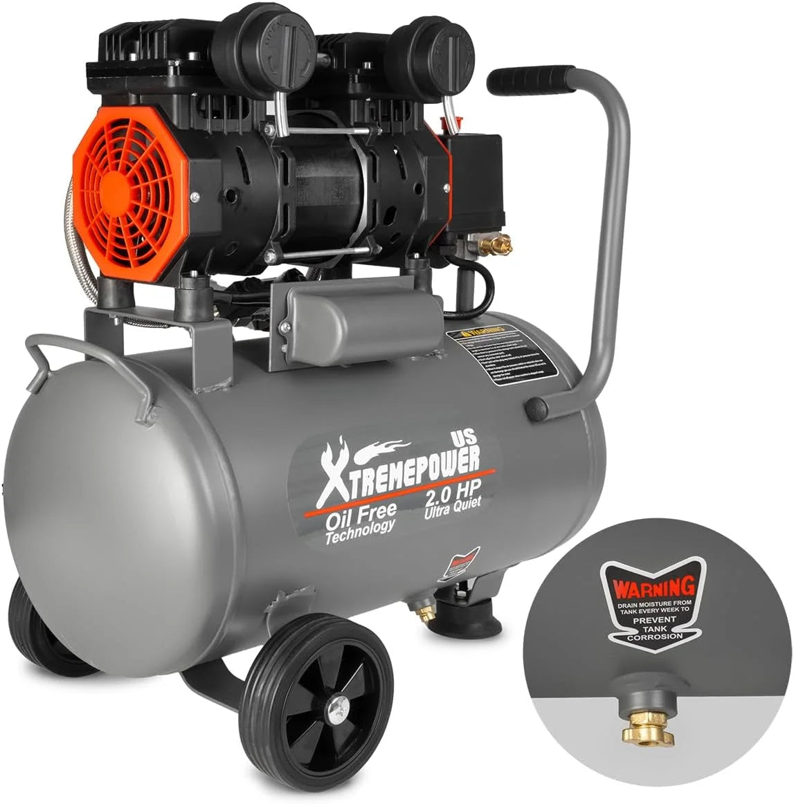 XtremepowerUS 10 Gallon Ultra Quiet Portable Air Compressor, 3.5HP, 125 PSI, Oil-Lubricated, 120V