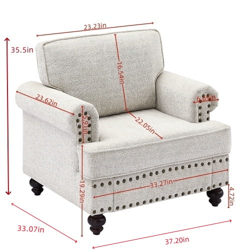 Modern Chenille Upholstered Sofa Couch with Nailhead Trim Rolled Arms Pillows