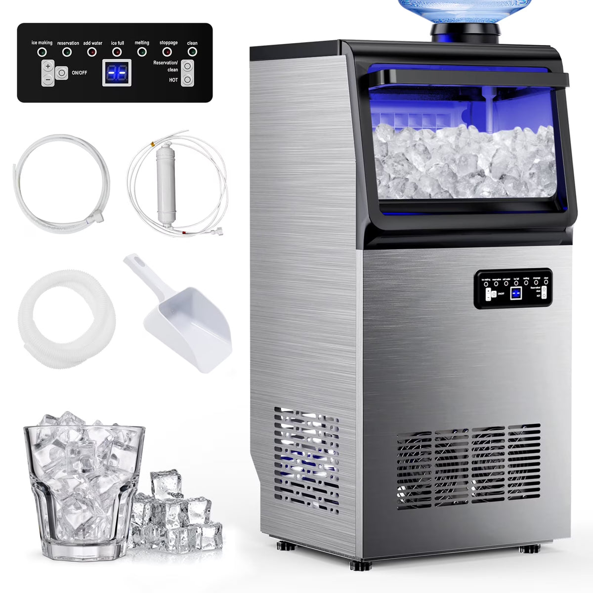 Tittla 70lbs/24H Commercial Ice Maker Machine,Stainless Steel Under Counter ice Machine,37LBS Storage Capacity for Restaurant Home Bar