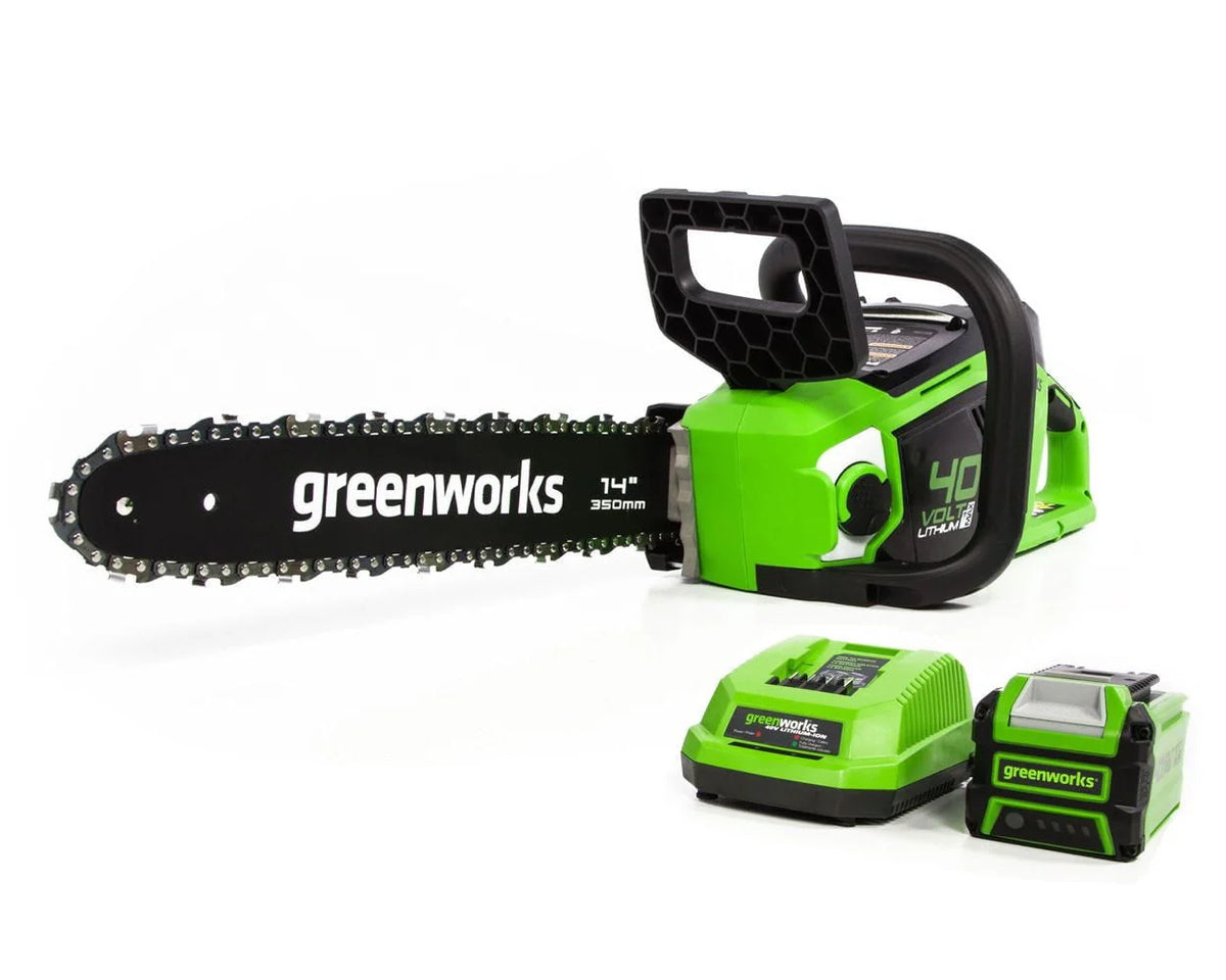 Greenworks 40V 14-inch Brushless Chainsaw with 2.5 Ah Battery and Charger, 2012802
