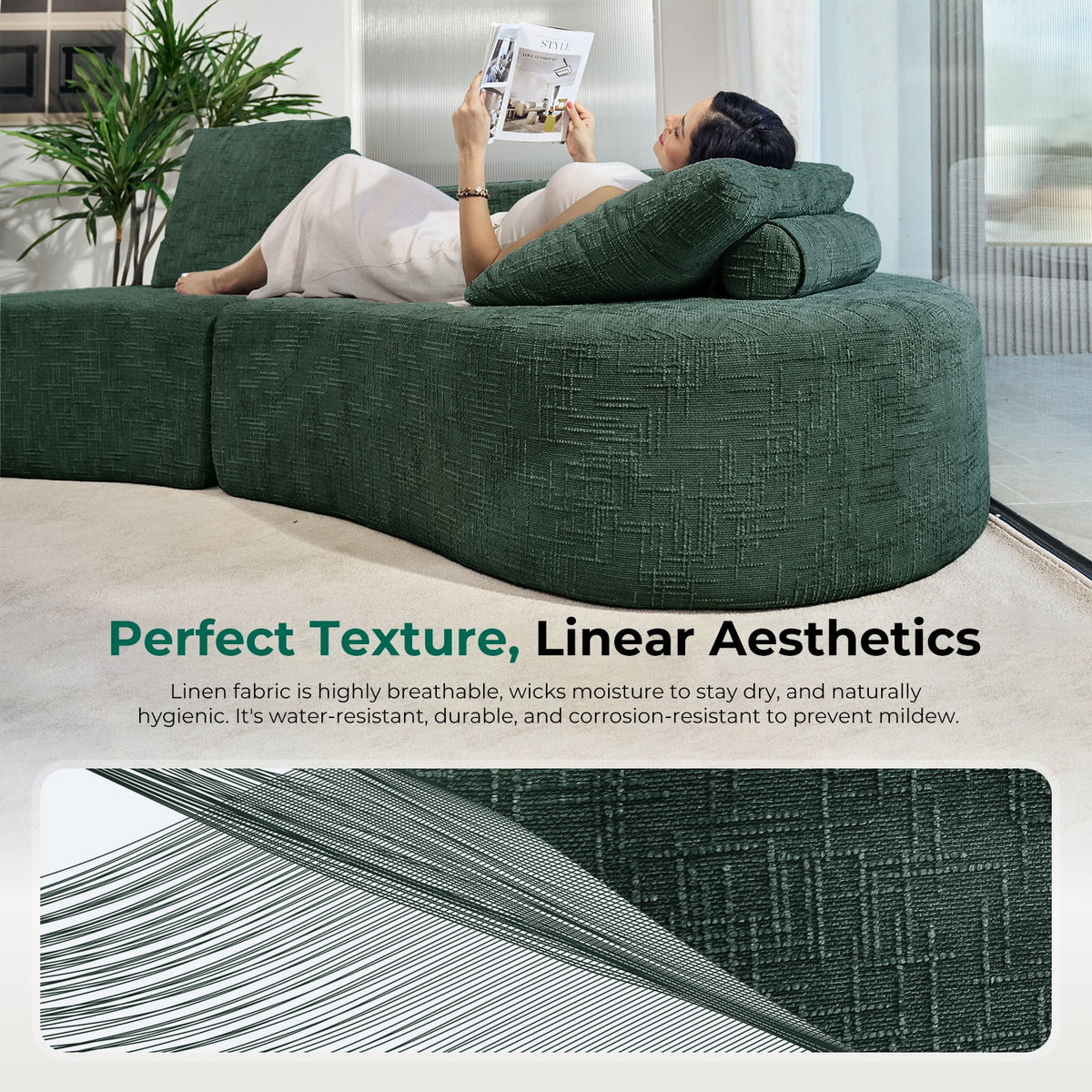 98" Half Moon Sofa Oversized Curved Couch, 38 Inch Extra Deep Seating Upholstered Sofa for Living Room, Office & Apartment, Premium Linen Upholstery, No Assembly Required.