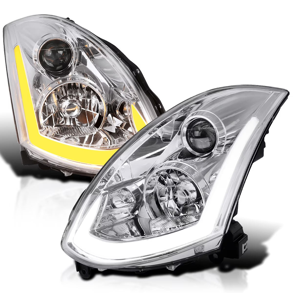 Spec-D Tuning Smoke Projector Headlights w/ Sequential LED Strip Compatible with 2003-2007 Infiniti G35 Coupe, Left + Right Pair Headlamps Assembly