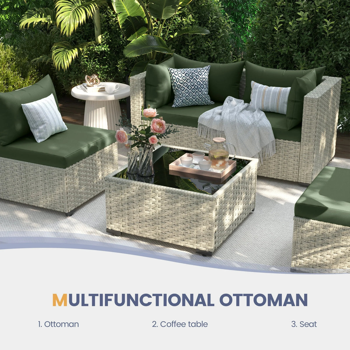UDPATIO 7 Pieces Outdoor Patio Furniture Set, Outdoor Wicker Patio Conversation Set with Cushions for Backyard, Porch, Garden(Haze Blue)