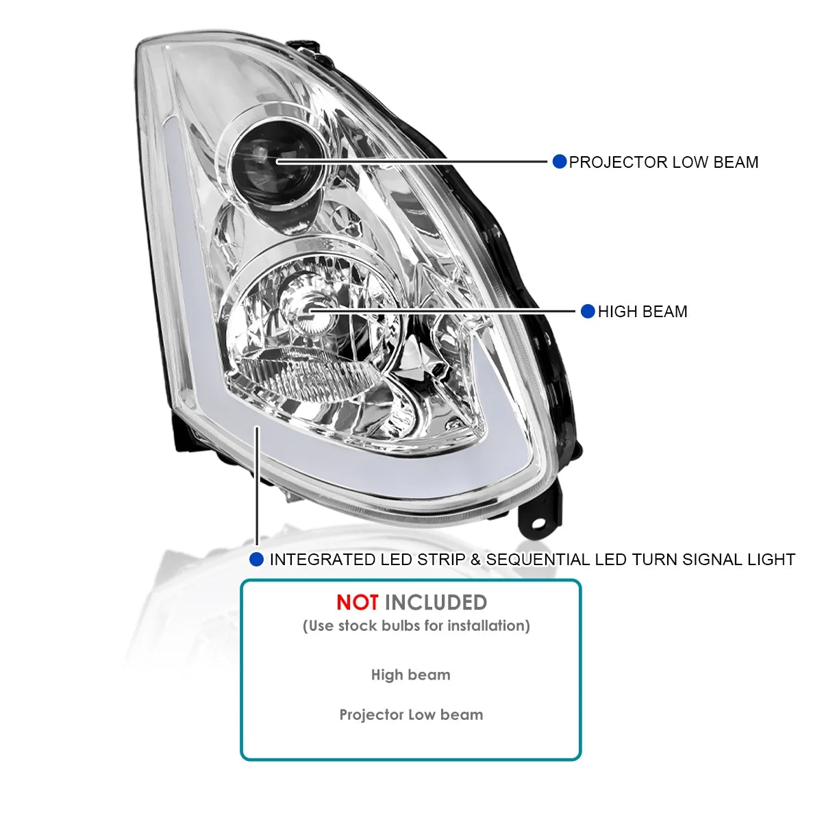 Spec-D Tuning Smoke Projector Headlights w/ Sequential LED Strip Compatible with 2003-2007 Infiniti G35 Coupe, Left + Right Pair Headlamps Assembly