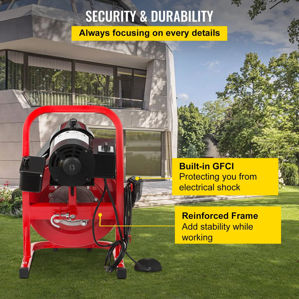 KFFKFF 50 Ft x 1/2 Inch Drain Cleaner Machine fit 1 Inch (25mm) to 4 Inch(100mm) Pipes Drain Cleaning Machine Portable Electric Drain Auger with Cutters Glove Drain Auger Cleaner Sewer Snake