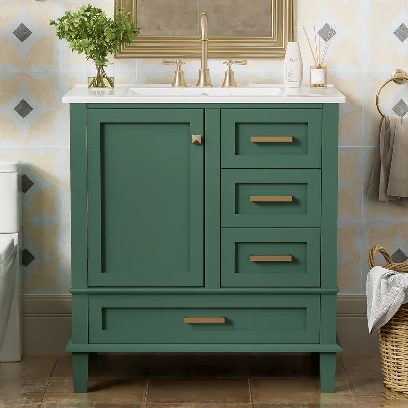 Bellemave 30" Bathroom Vanity with Sink, Cabinet with Sink Combo Set with Top, Bathroom Storage Cabinet with 3 Drawers and 1 Soft Closing Door, 30 Inch Vanity with Sink for Bathroom（White）