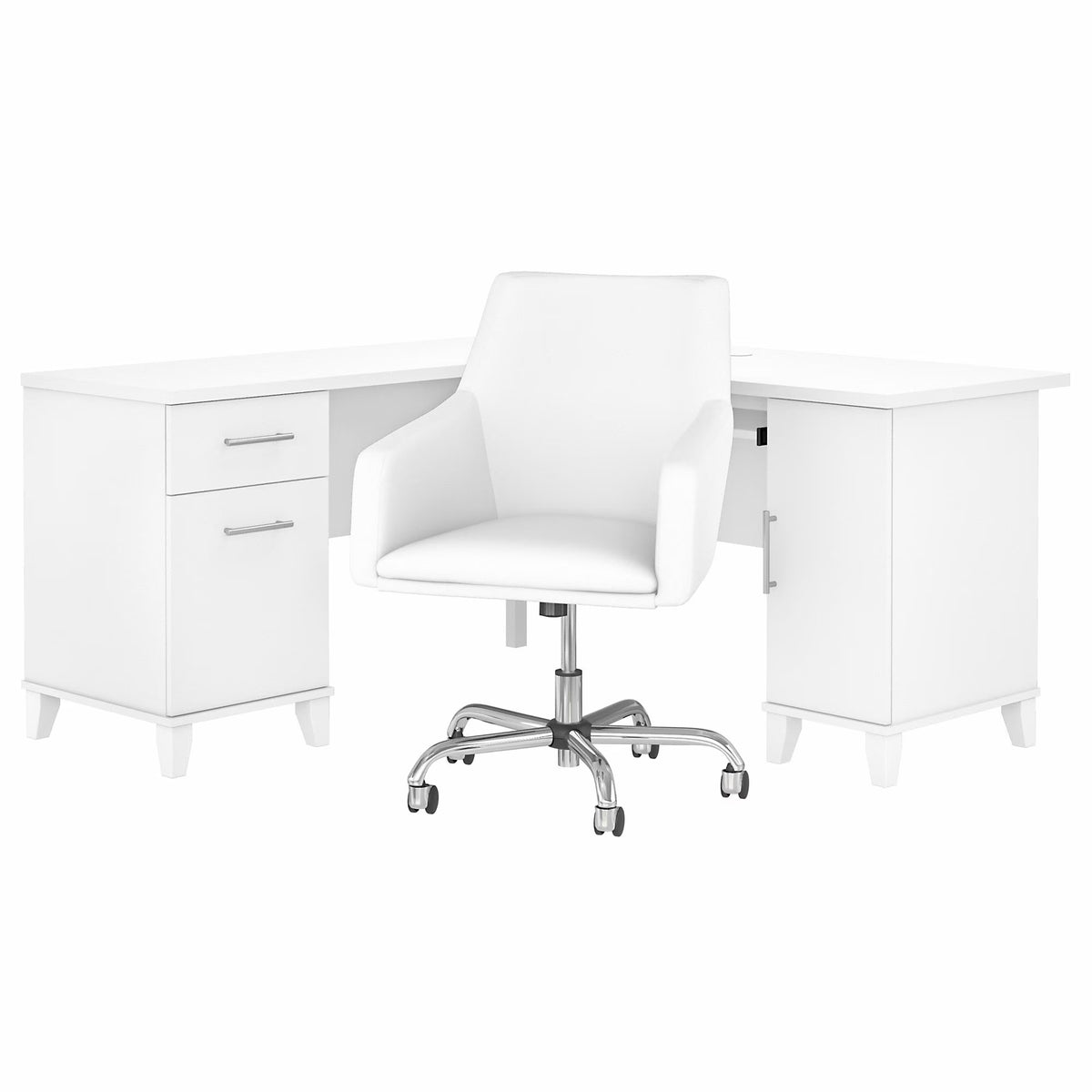 Bush Furniture Somerset 60 in L Desk and Chair Set with CPU Storage, Box Drawer and File Drawer in Ash Gray
