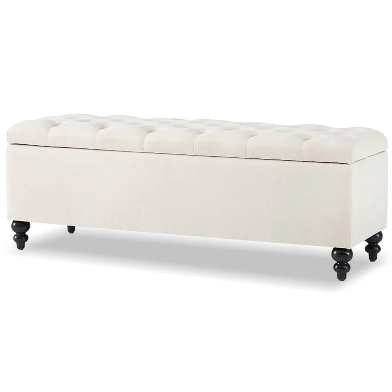 GERICCO 50.2 Inches Ottoman with Storage,Storage Ottoman Bench with Button-Tufted, Bedroom Bench Safety Hinge Ottoman in Upholstered Fabrics, Large Storage Bench for Bedroom, Living Room(Ivory)