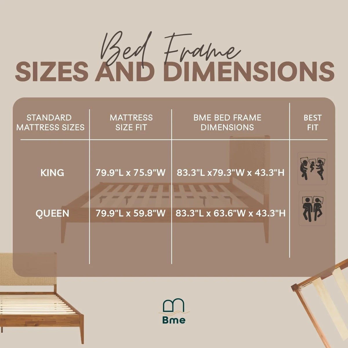 Selina Wood Platform Bed Frame - Handcrafted Paper Cord Unique Headboard - No Box Spring Needed - 12 Strong Wood Slats Support - Easy Assembly - King, Caramel