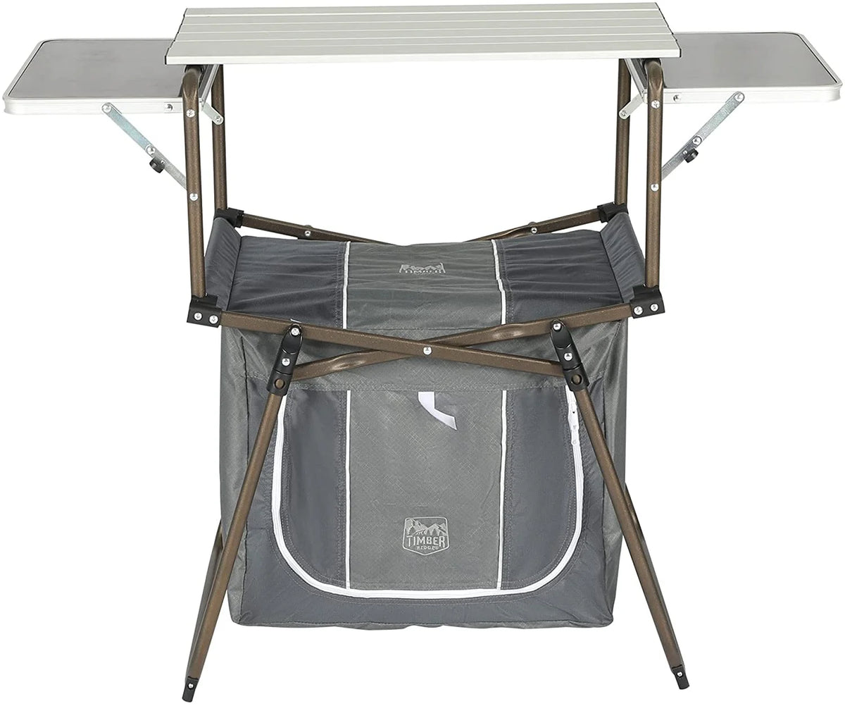 Folding Kitchen Lightweight Portable Aluminum Storage and Carry Bag, Camp Cook Station, Foldable Grill Table for BBQ, Picnic, Backyard, 42.13X13.58X31.3/33.46 inches, Gray