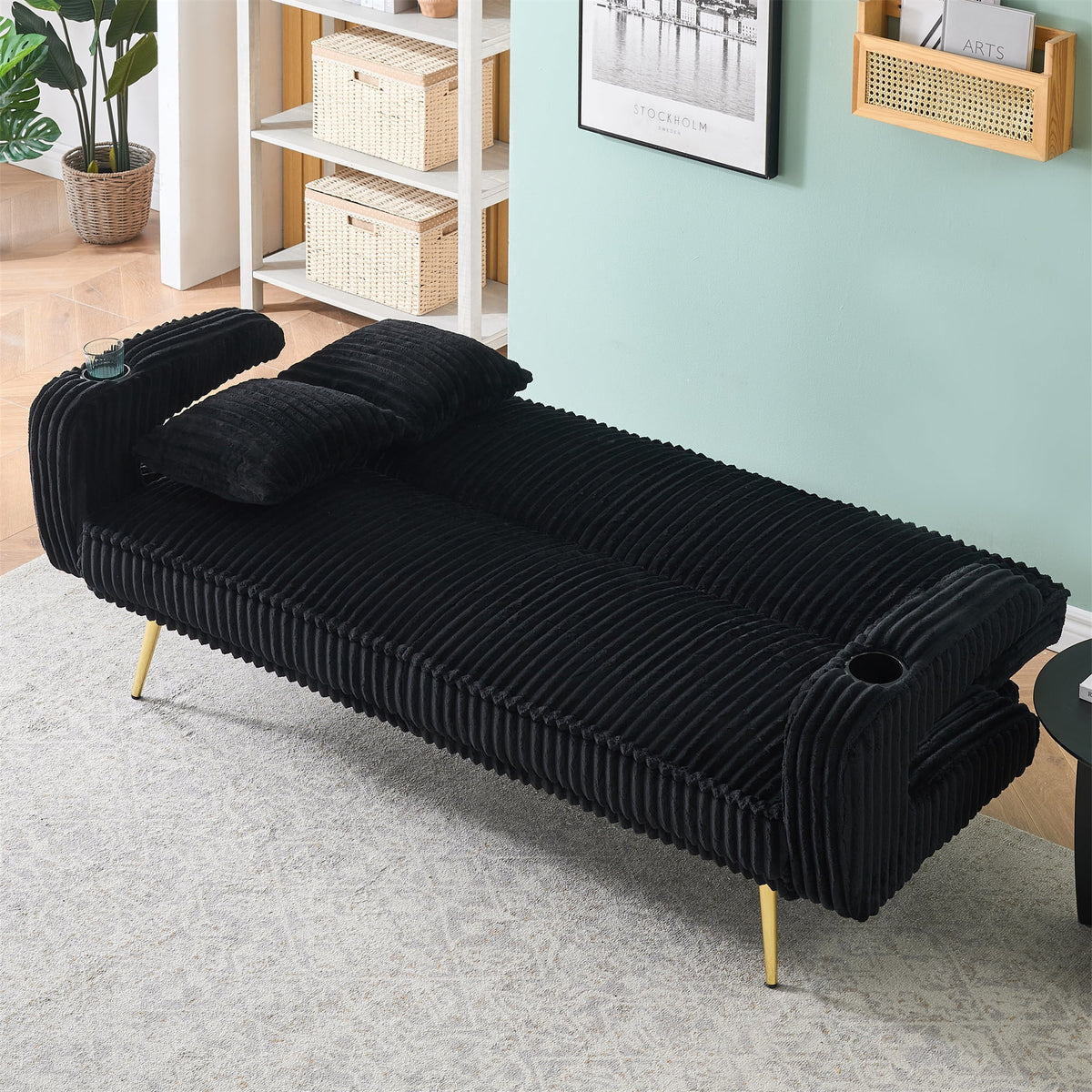 Aukfa Corduroy Futon Convertible Sofa Bed, Beige
