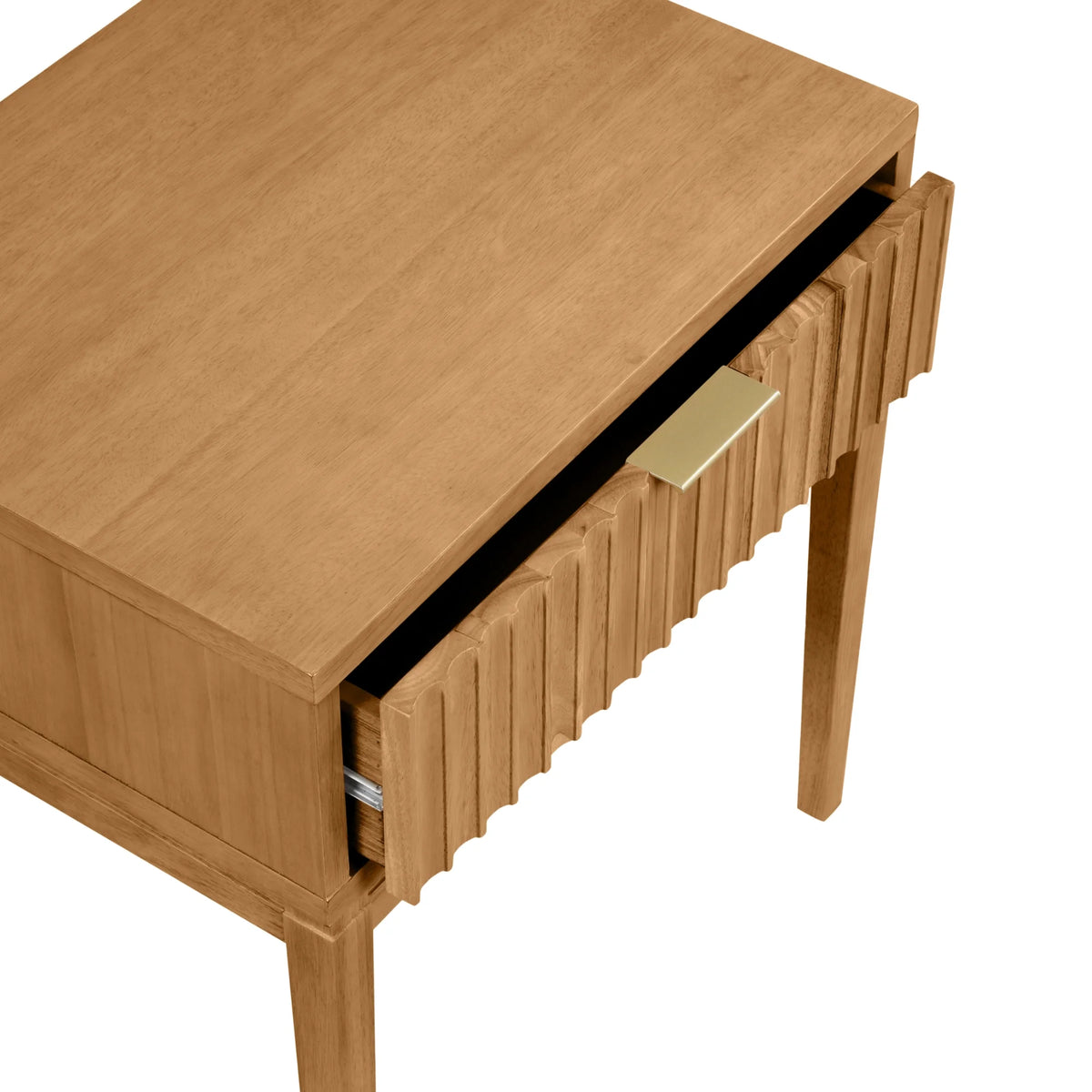 Nathan James Jasper 1-Drawer Boho Side Table, Solid Wood Bedroom Nightstand or Bedside Table with Drawer, Fluted Doors and Brass Handles, Black