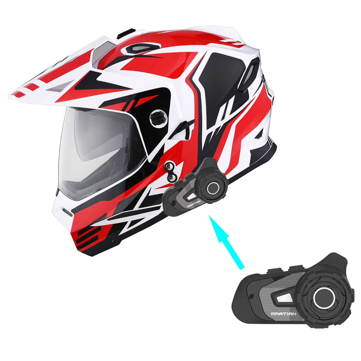 1Storm Youth Kids Dual Sport Dual Visor Motorcycle Motocross Off Road Full Face Helmet: HF802Youth Matt Black + Motorcycle Bluetooth Headset