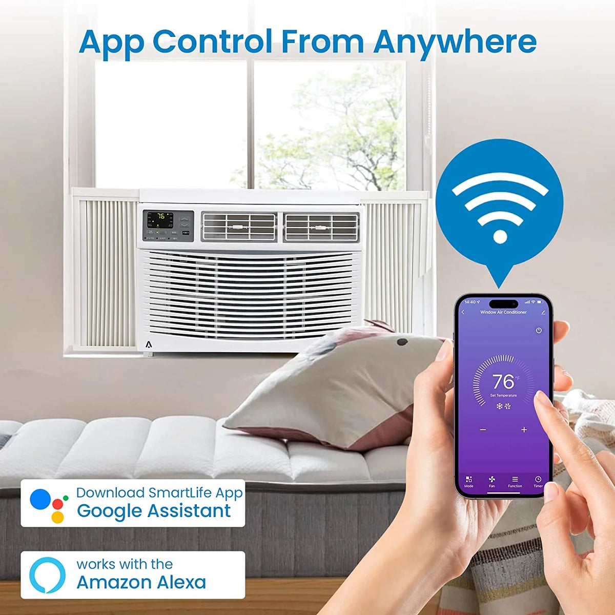Homhougo 6,000 BTU Window Air Conditioner, 3-in-1 AC Unit (Cooling, Dehumidifying, Fan), Timer, Sleep/ECO Mode, Easy Installation Kit, Cools Rooms Up to 350 Sq.Ft, 115V/60Hz