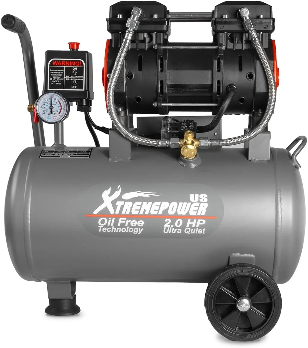 XtremepowerUS 10 Gallon Ultra Quiet Portable Air Compressor, 3.5HP, 125 PSI, Oil-Lubricated, 120V