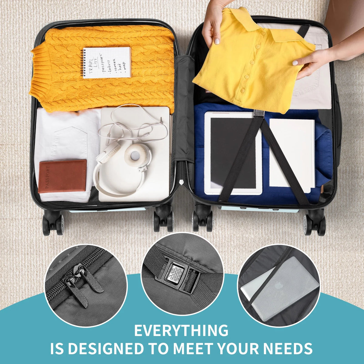 Zimtown 3 Piece Nested Spinner Suitcase Luggage Set With TSA Lock Royal Blue
