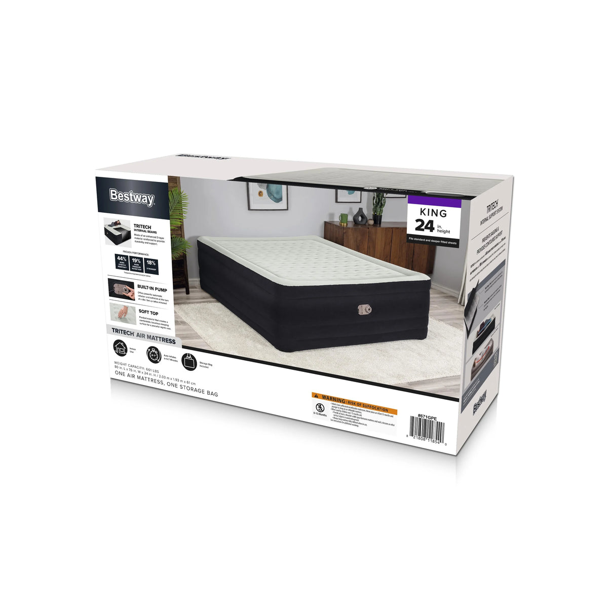 Bestway Tritech Air Mattress King 24" with Built-in AC Pump Included