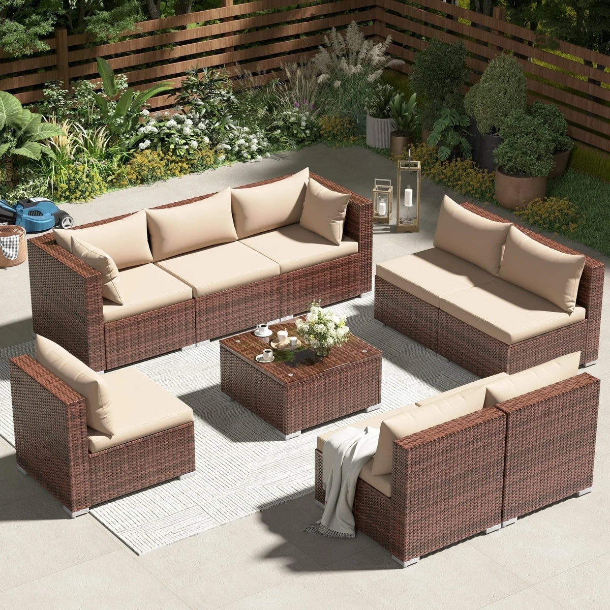 Techmilly Patio Furniture Sets, Modular Rattan Outdoor Patio Sectional Furniture Sofa Set, Wicker Patio Conversation Set for Backyard,7PCS