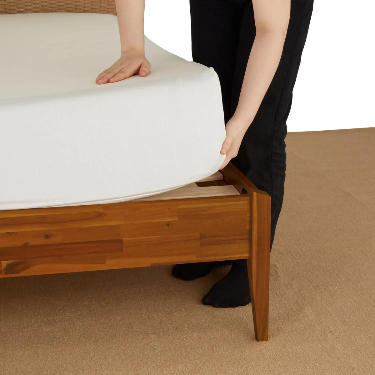 Selina Wood Platform Bed Frame - Handcrafted Paper Cord Unique Headboard - No Box Spring Needed - 12 Strong Wood Slats Support - Easy Assembly - King, Caramel