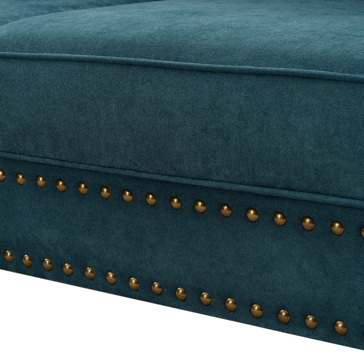 Modern Chenille Upholstered Sofa Couch with Nailhead Trim Rolled Arms Pillows