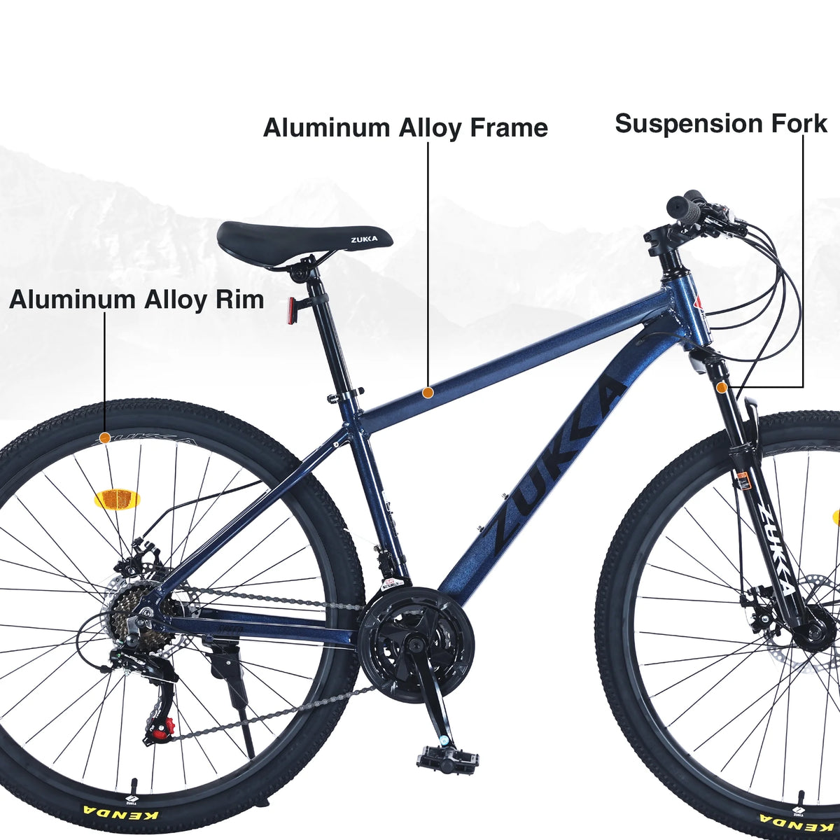 Zukka Mountain Bike 27.5 inch 21 Speed Aluminum Alloy Hardtail Dual Disc Brake Bicycle for Adult Unisex Blue