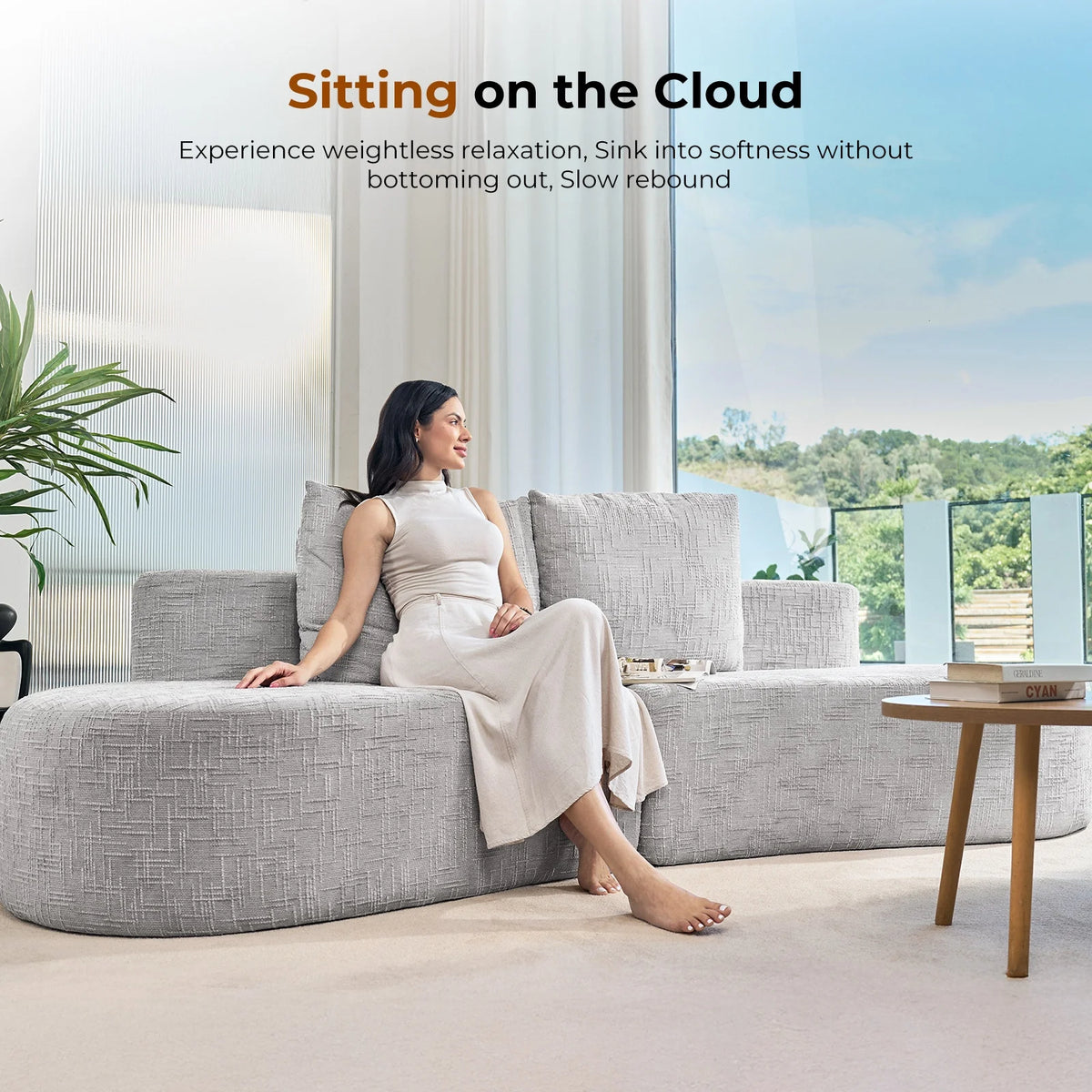 98" Half Moon Sofa Oversized Curved Couch, 38 Inch Extra Deep Seating Upholstered Sofa for Living Room, Office & Apartment, Premium Linen Upholstery, No Assembly Required.
