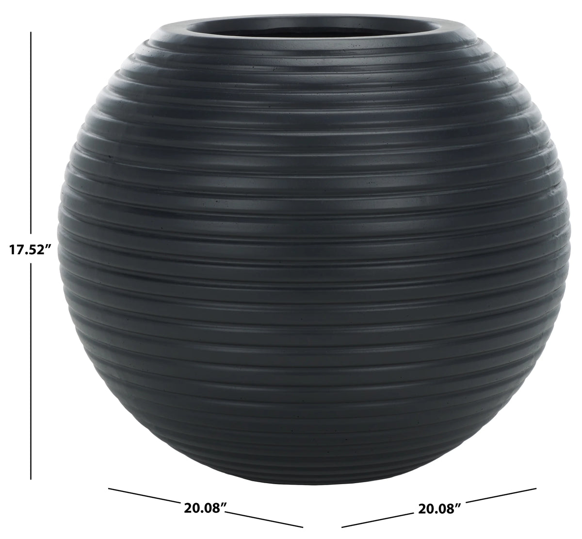 SAFAVIEH Mora 20" x 20" x 18" Round Black Ficonstone Solid Plant Pot