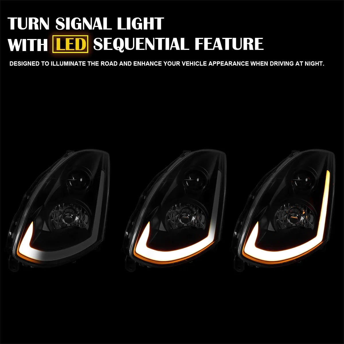 Spec-D Tuning Smoke Projector Headlights w/ Sequential LED Strip Compatible with 2003-2007 Infiniti G35 Coupe, Left + Right Pair Headlamps Assembly